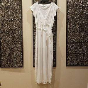white maxi dress with wrap front detail